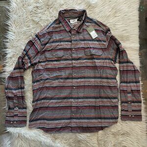 NWT Goodfellow Men's Standard Mid-Weight Flannel Slate Blue Stripe Long Sleeve